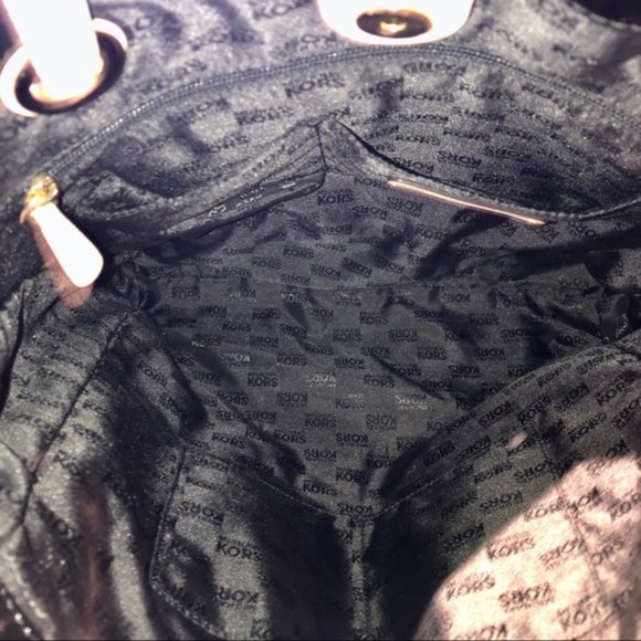 Michael Kors Black Leather Purse with Cream Leather Straps and Gold Buckles - Picture 10 of 14